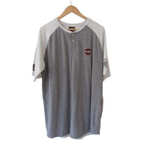 Harley Davidson Mens Henley Tee 2XL Gray Santa Clarita CA Motorcycles